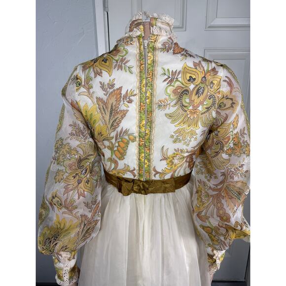 Vintage 70s 60s Women's Dress Maxi Bohemian Long Sleeve Party Retro Floral R3-30 - Picture 5 of 8